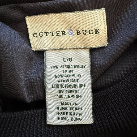 Cutter & Buck Merino Wool Nylon Lined Crewneck Sweater Pullover Mens Large Black - Picture 10 of 12